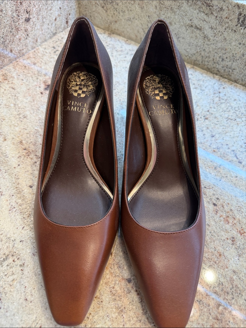 Vince Camuto Chestnut Brown Leather Pointed Pumps